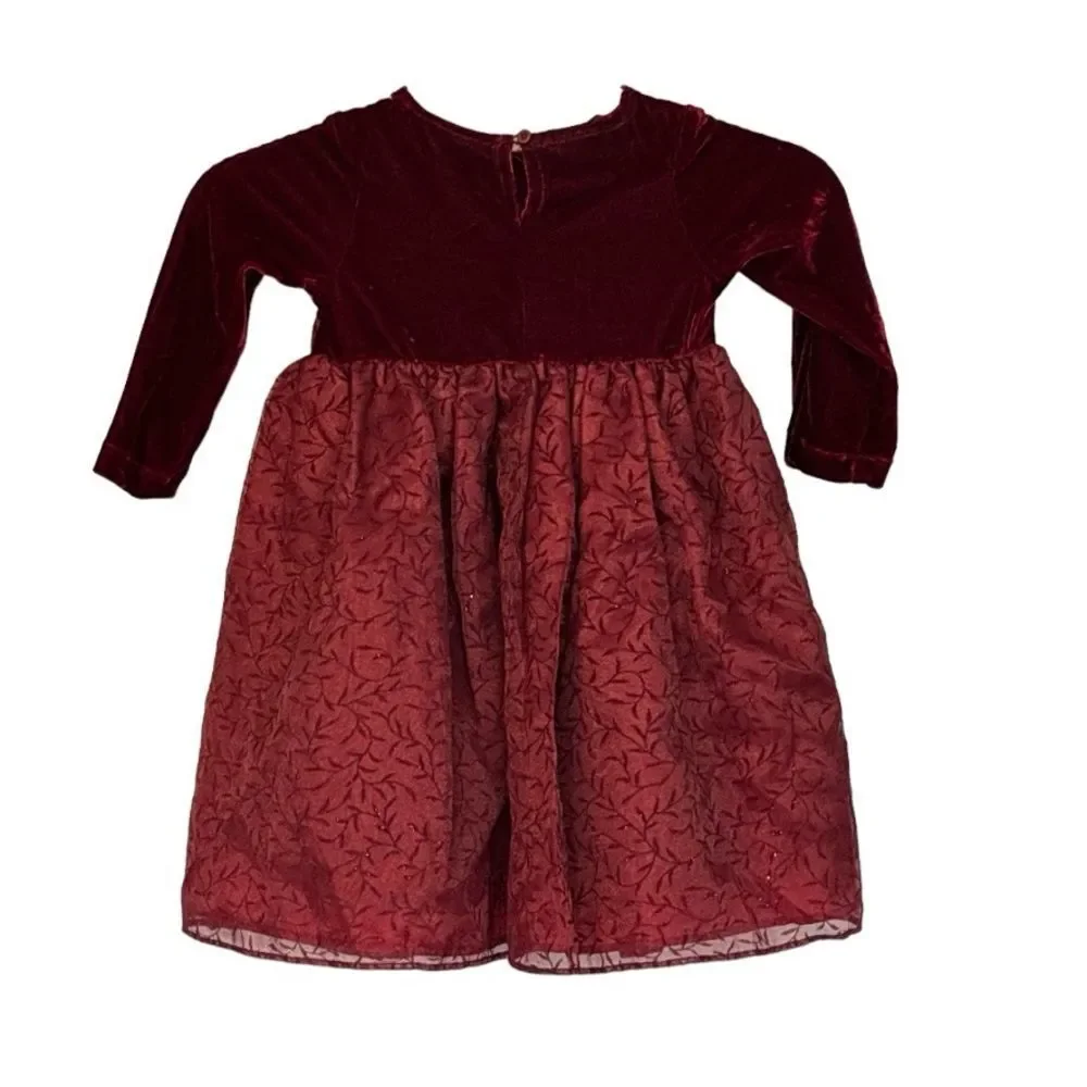 Perfectly Dressed Infant Girls Burgundy Red Lined Lace Overlay Formal Dress 24M
